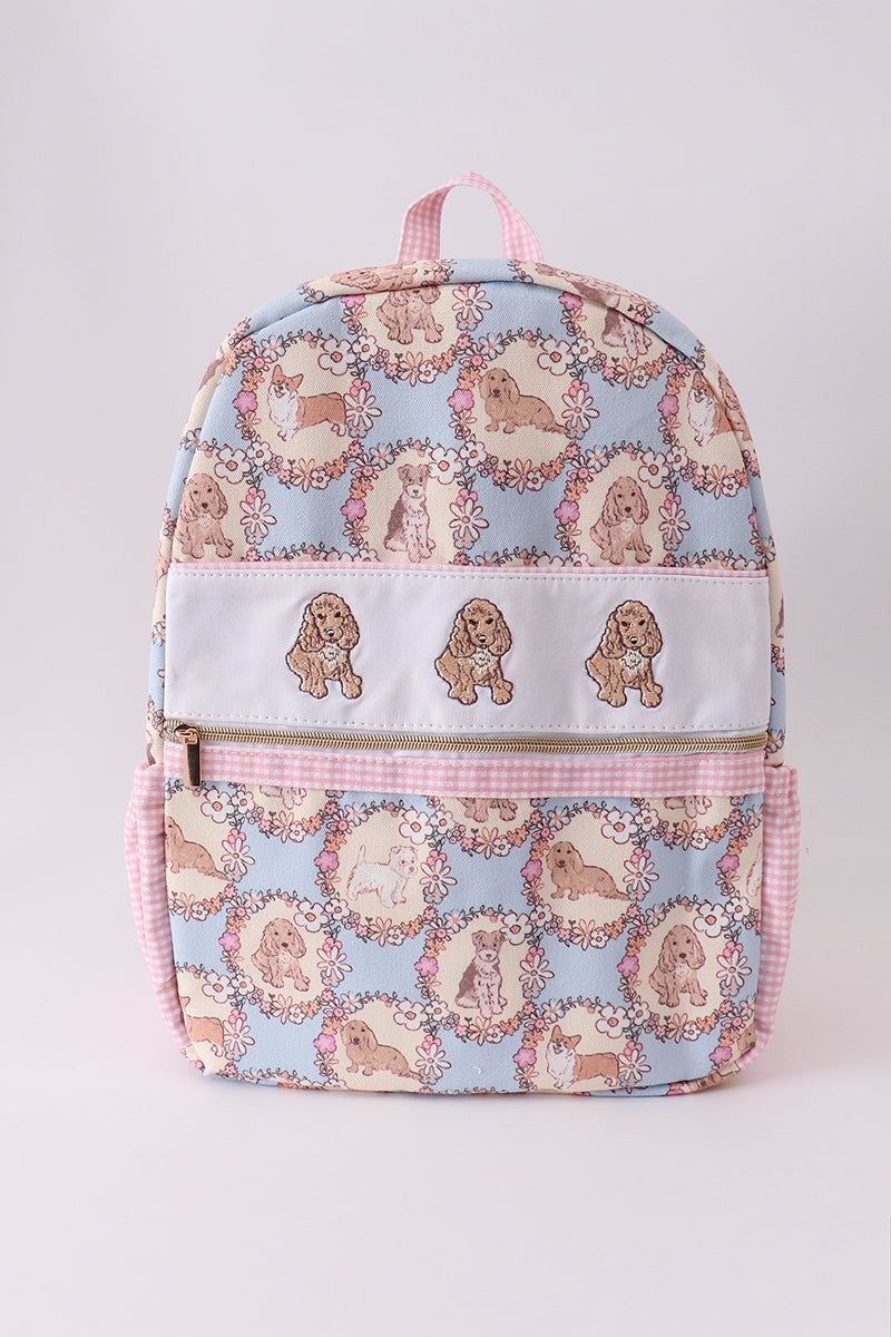 Pink Puppy Embroidered School Backpack