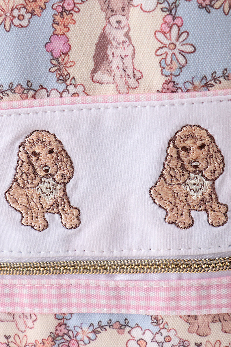 Pink Puppy Embroidered School Backpack