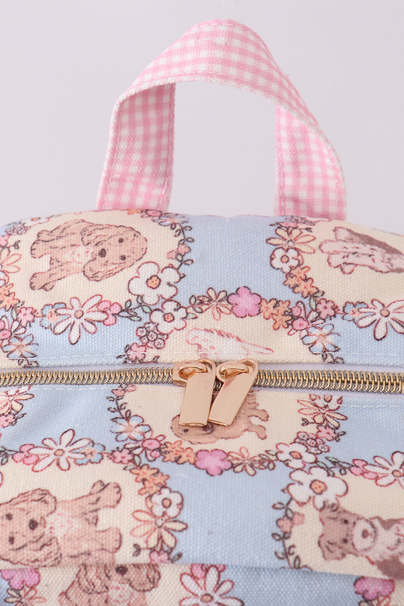 Pink Puppy Embroidered School Backpack