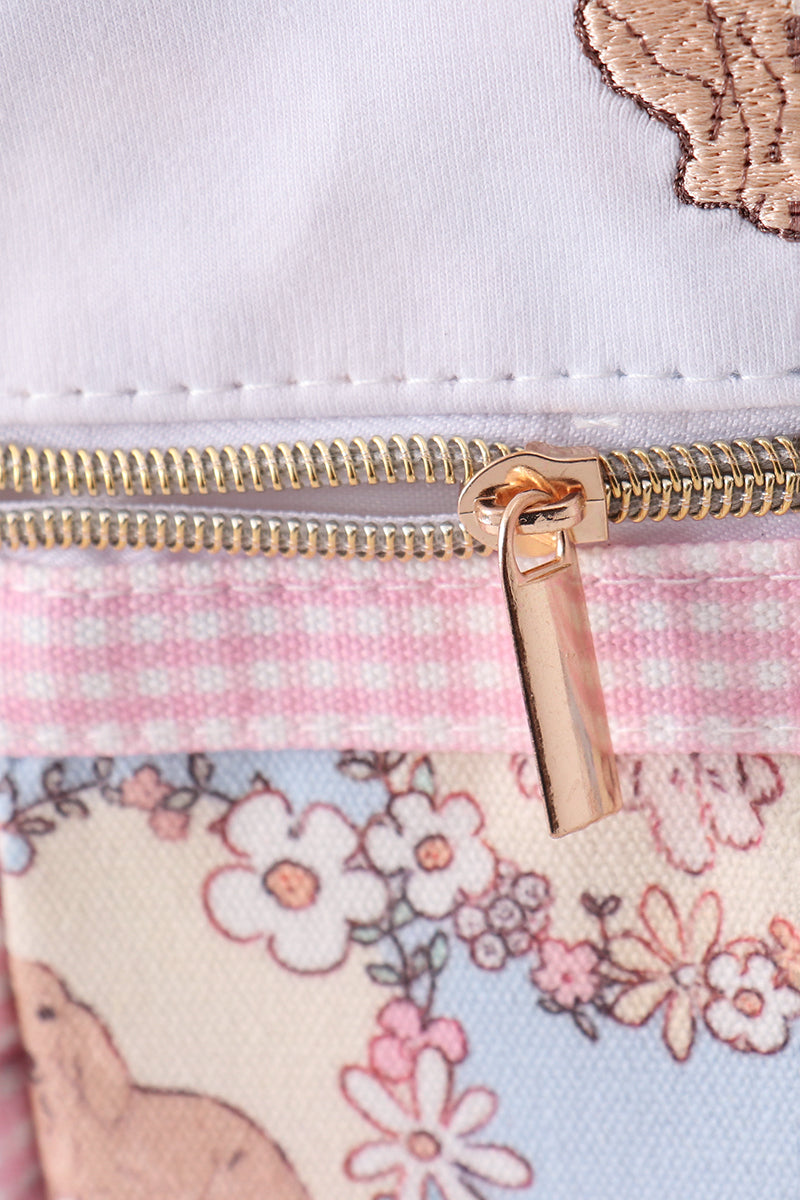 Pink Puppy Embroidered School Backpack