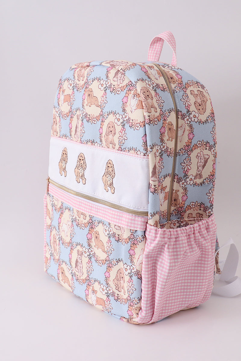 Pink Puppy Embroidered School Backpack