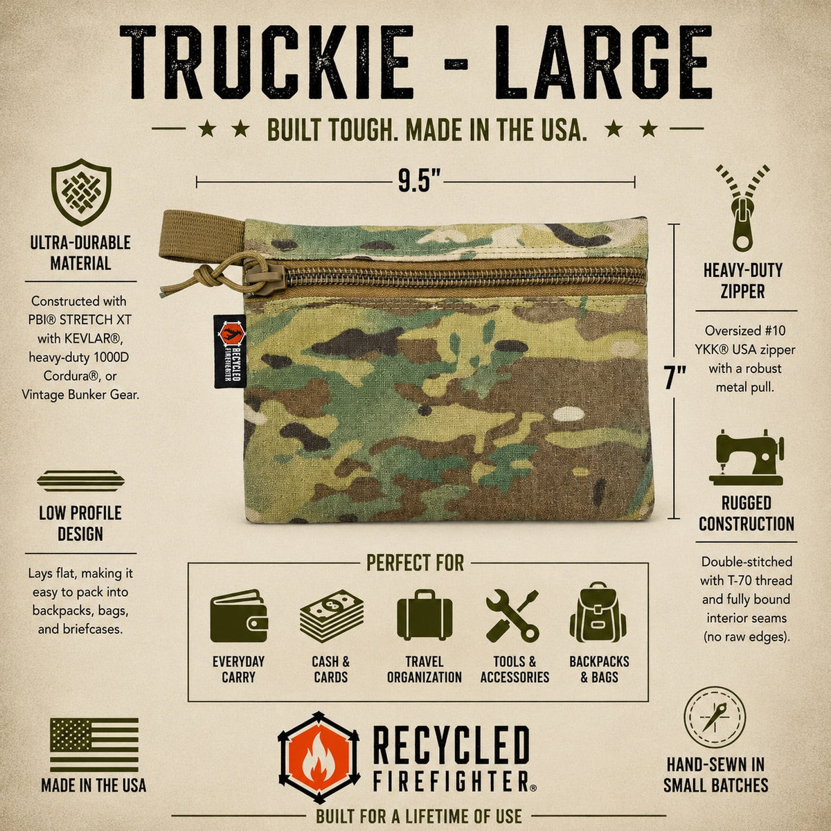 Recycled Firefighter Truckie Large Organizer Pouch